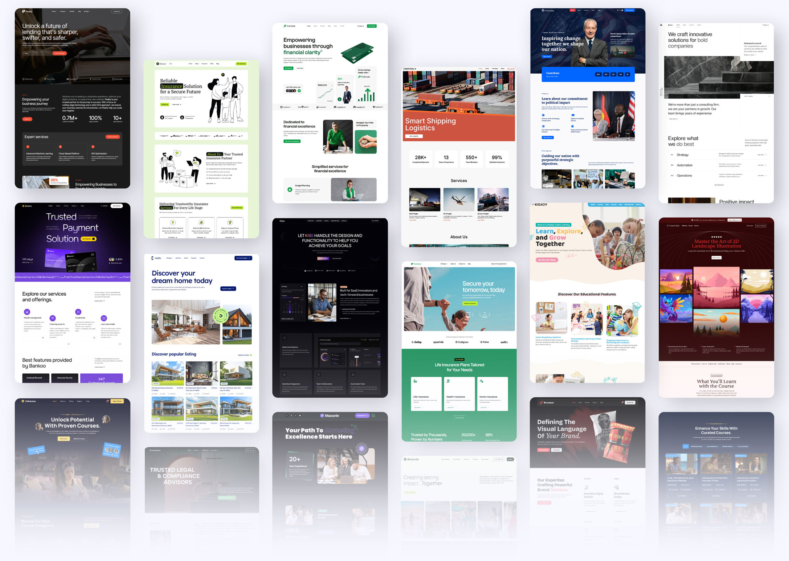 a grid of website screenshots that show available designs from availta